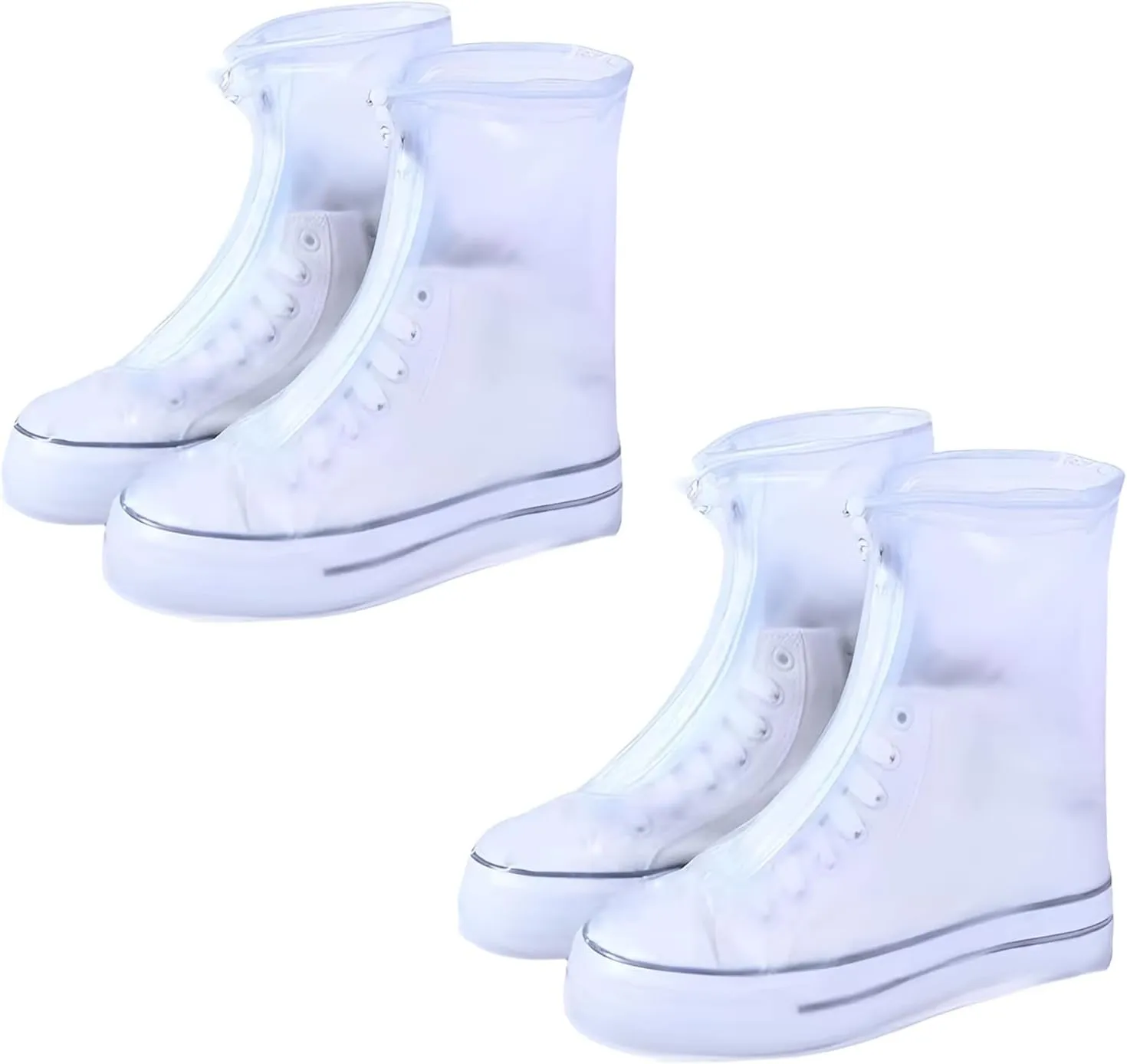 2 Pairs Waterproof Shoe Covers for Rain, Reusable Rain Shoe Boot Covers for Women Men, Clear Plastic Shoe Protector Covers, Anti Slip for Cycling Travel Hiking Riding Camping