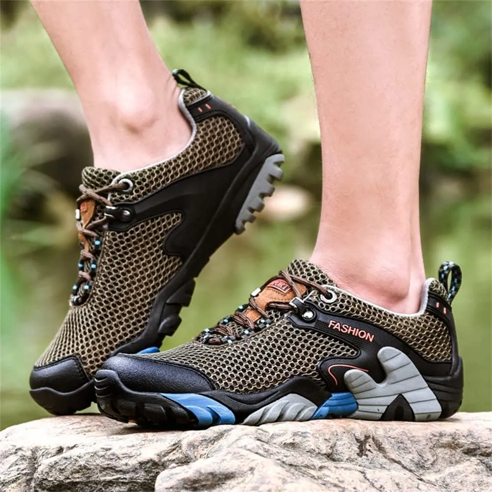 ailishabroy Men's Outdoor Kihing Shoes Lightweight Work Ankle Boots Mid-Top Outdoor Backpacking Camping Shock-Absorbing Shoes for Men