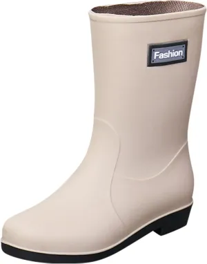 AMDBEL Women Rain Boots Size 6, Women Rain Boots Black Waterproof Mid Calf Lightweight Cute Booties Fashion Out Work Comfortable Garden Shoes