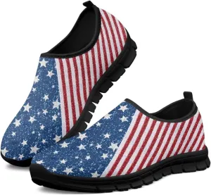 American Flag Walking Shoes for Women Slip On Casual Running Shoes Low Top Mesh Sport Shoes Lightweight Adult Jogging Shoes