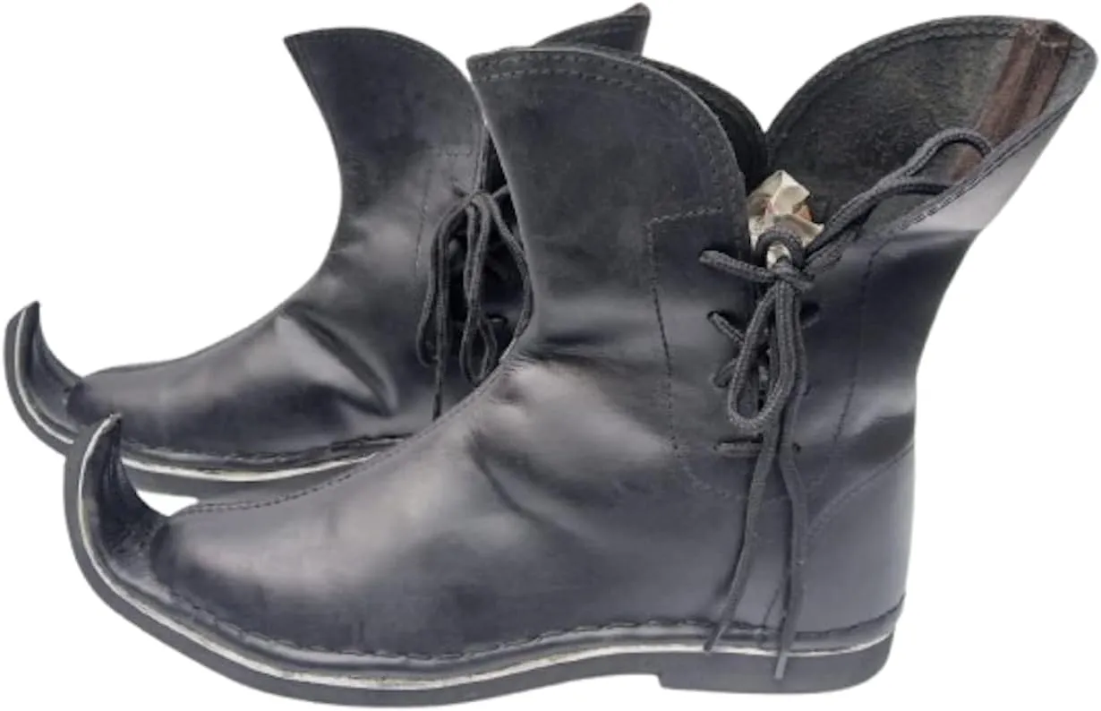 AnNafi? Medieval Pointed Boots Pure Leather For Unisex | Renaissance Lace-Up Roman Black Boots | Western Men Leather Loafer Shoes Viking SCA LARP Cosplay | Pirate Viking Shoe