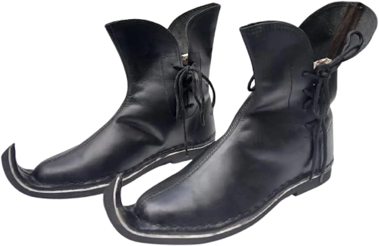 AnNafi? Medieval Pointed Boots Pure Leather For Unisex | Renaissance Lace-Up Roman Black Boots | Western Men Leather Loafer Shoes Viking SCA LARP Cosplay | Pirate Viking Shoe