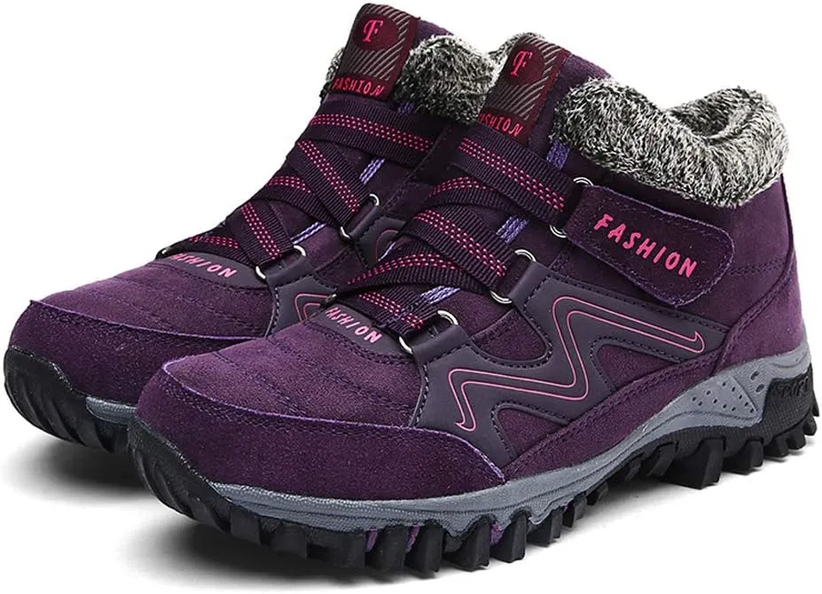 Asifn Men's Outdoor Snow Boots Winter Hiking Trekking Warm Climbing Shoes Booties Mid Top Fur&Plush Fashion Lace-Up