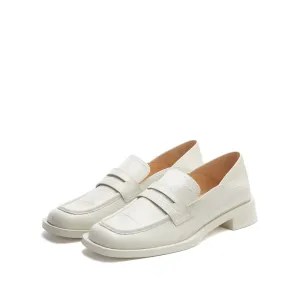 Beige Vintage Embossed Leather Penny Loafers