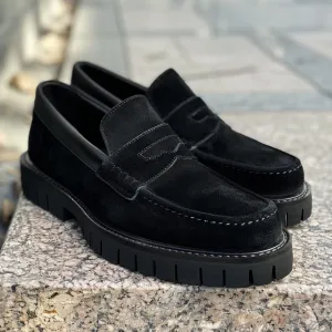 Black Suede Leather Fulvio With Thick Sole Loafers