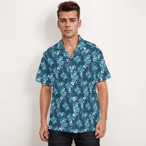 Blue Floral Shirt Men, Hawaiian shirt Men, Rose Print Shirt, Floral Print Shirt, Teal Shirt Men, Vacation shirt men, Beach Wedding Shirt Men