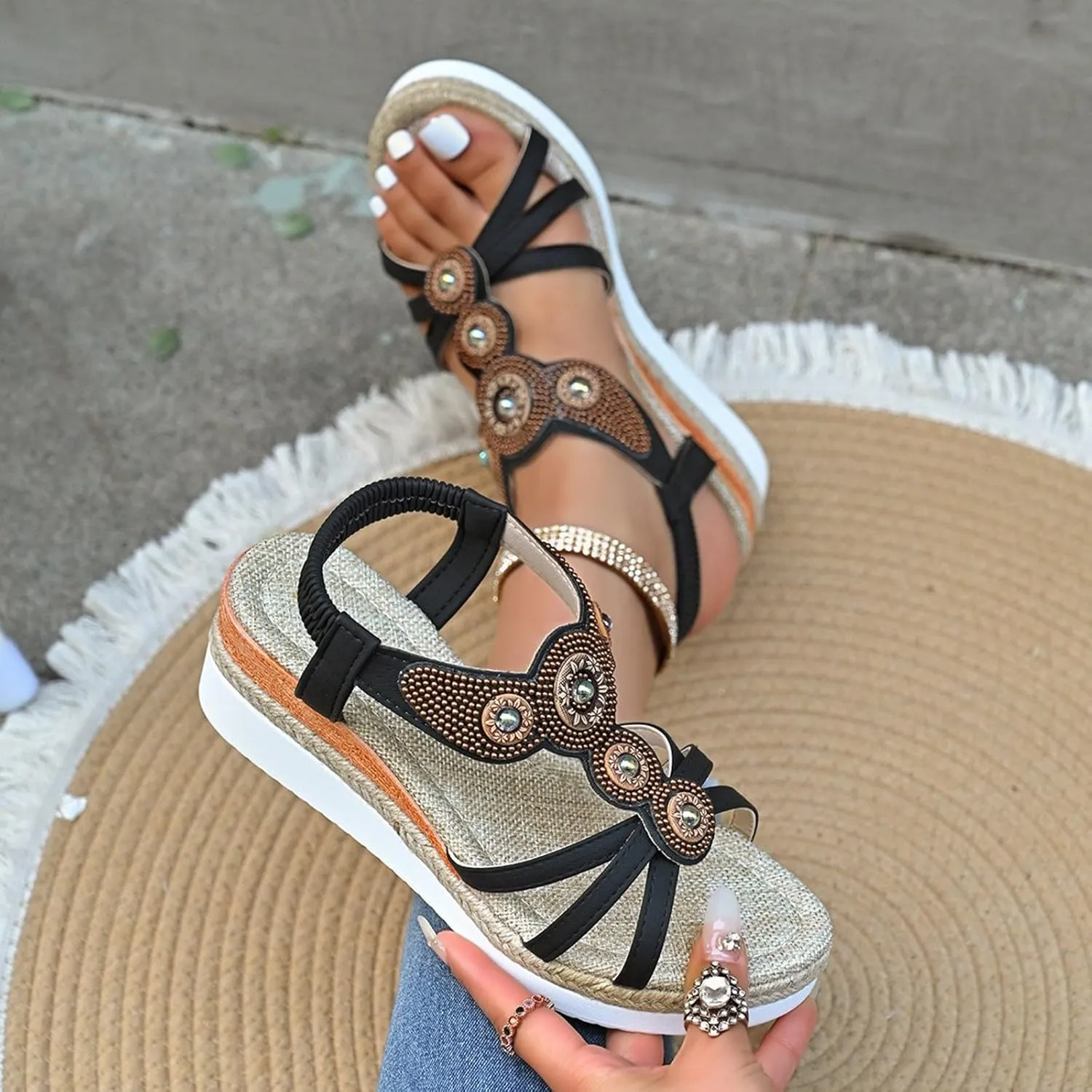 Bohemian Women's Sandals With Mid Heel Design Everyday Wear Perfect Casual Outfits Insoles for Sandals
