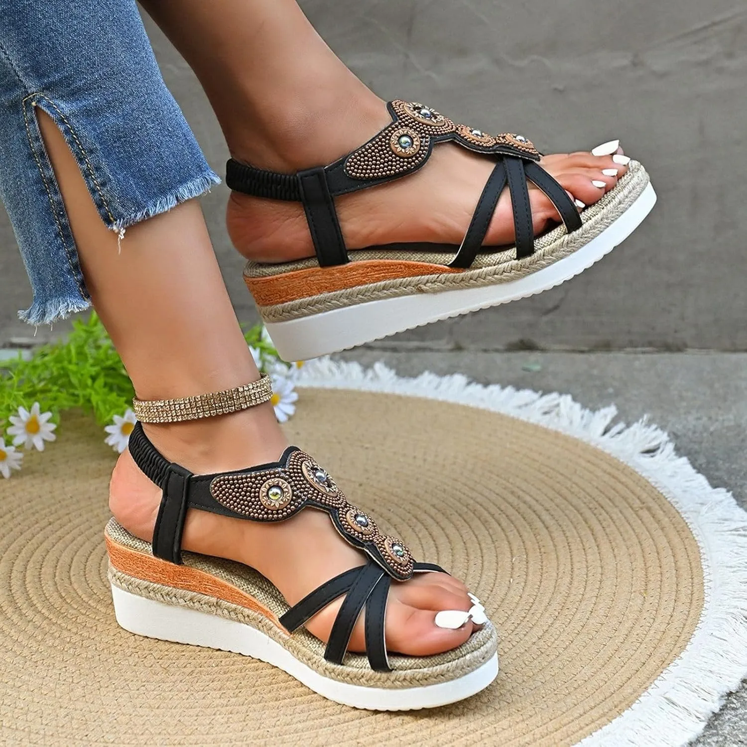 Bohemian Women's Sandals With Mid Heel Design Everyday Wear Perfect Casual Outfits Insoles for Sandals