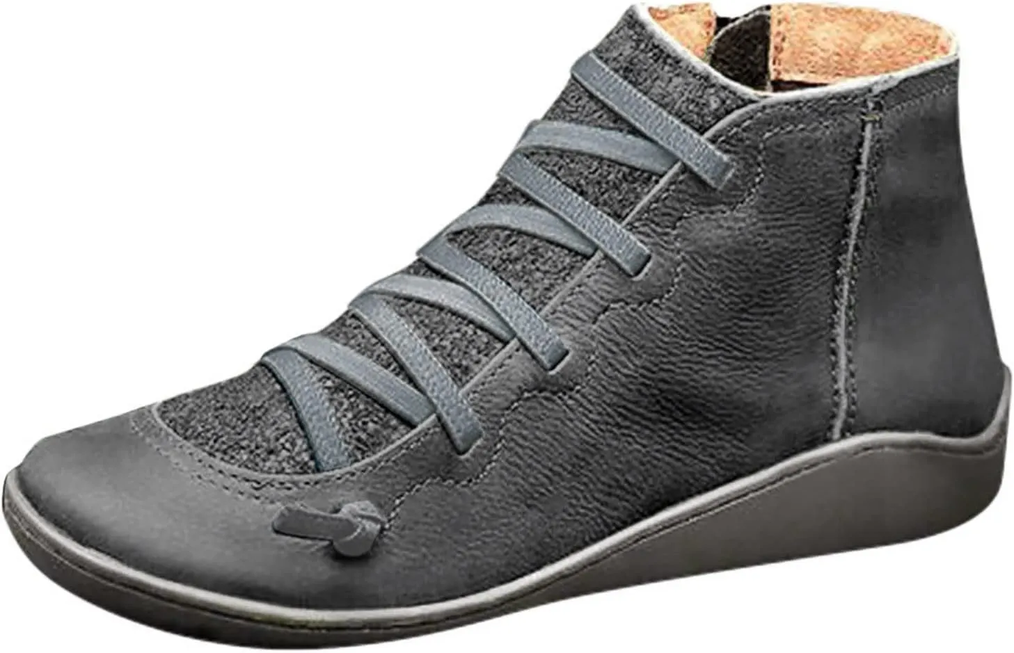 Booties for Women Round Toe Zipper Ankle Boots Comfy Arch Support Boots Lace Up Flat Heel Ankle Booties