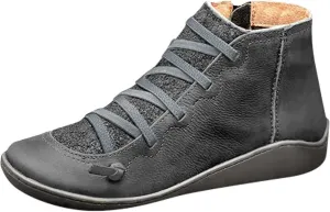 Booties for Women Round Toe Zipper Ankle Boots Comfy Arch Support Boots Lace Up Flat Heel Ankle Booties