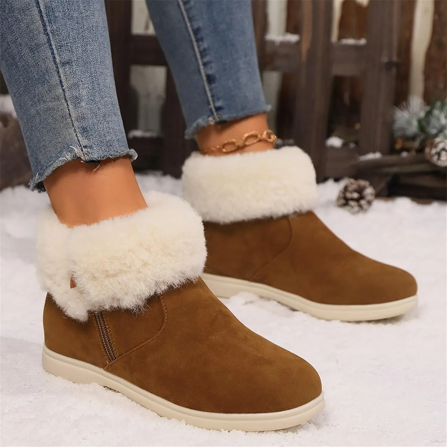 Boots for Women Ankle Booties Plush Lined Side Zipper Walking Boots Winter Boots for Women Non Slip Hiking Boots