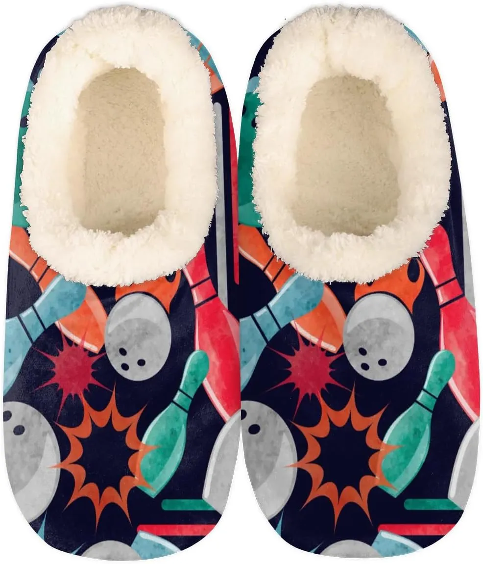 Bowling House Slippers for Women Men Indoor Fuzzy Bowling Slippers Closed Back Bedroom Shoes Lightweight Cozy Non-slip Home Slippers