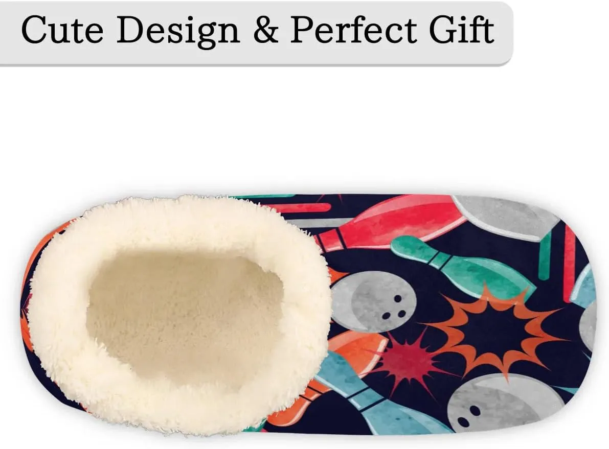 Bowling House Slippers for Women Men Indoor Fuzzy Bowling Slippers Closed Back Bedroom Shoes Lightweight Cozy Non-slip Home Slippers