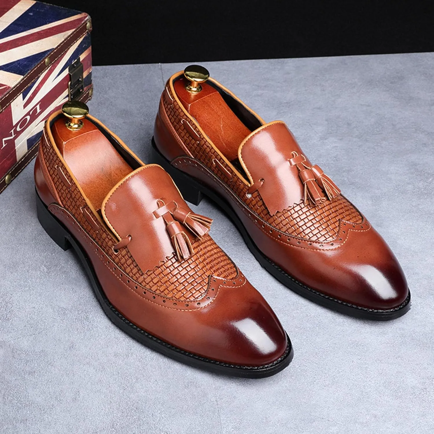 ByErz Loafers for Men Fashion Party Patent Leather Business Foraml Dress Office Casual Shoes with Tassel