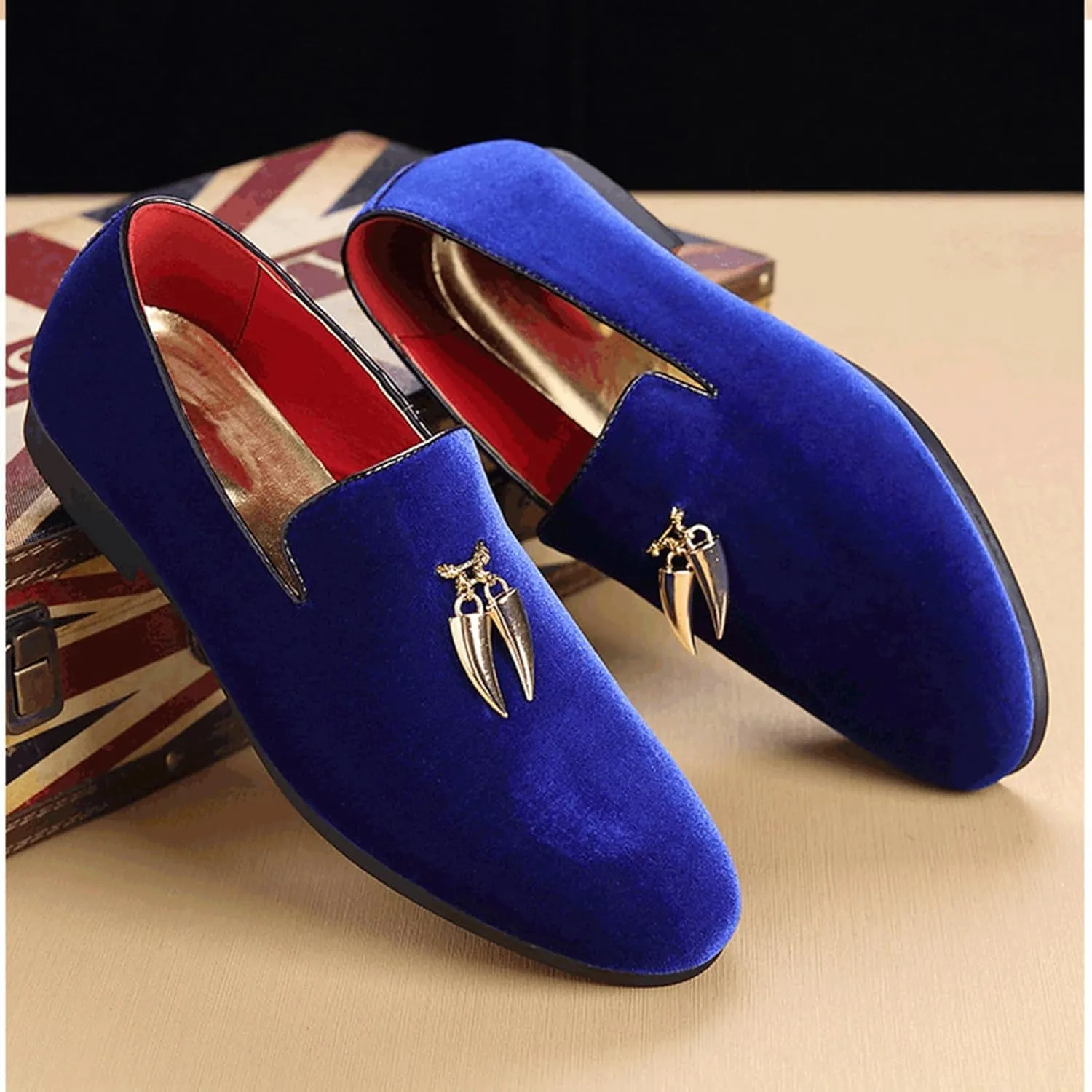 ByErz Men's Metallic Penny Slippers Flats Velvet Loafers Slip-On Casual Dress Shoes