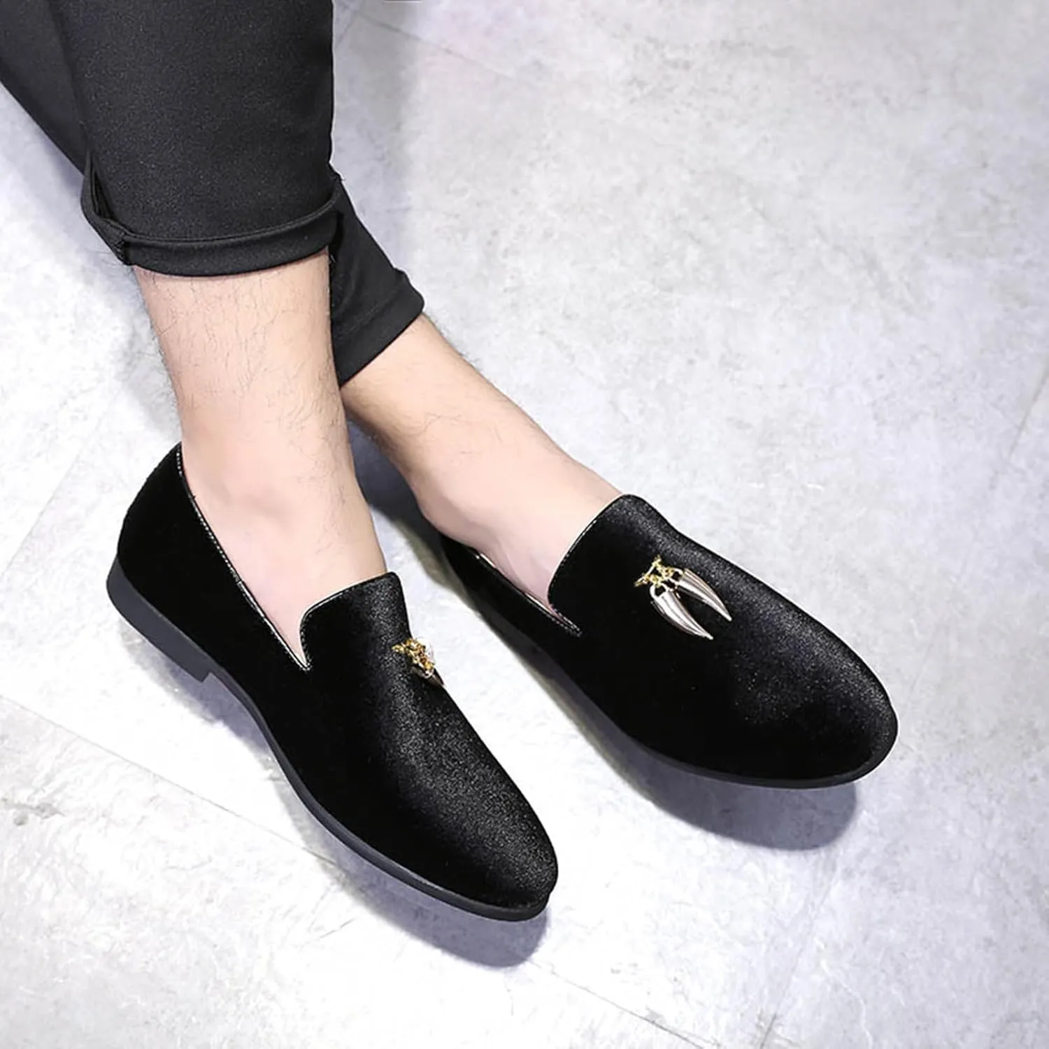 ByErz Men's Metallic Penny Slippers Flats Velvet Loafers Slip-On Casual Dress Shoes