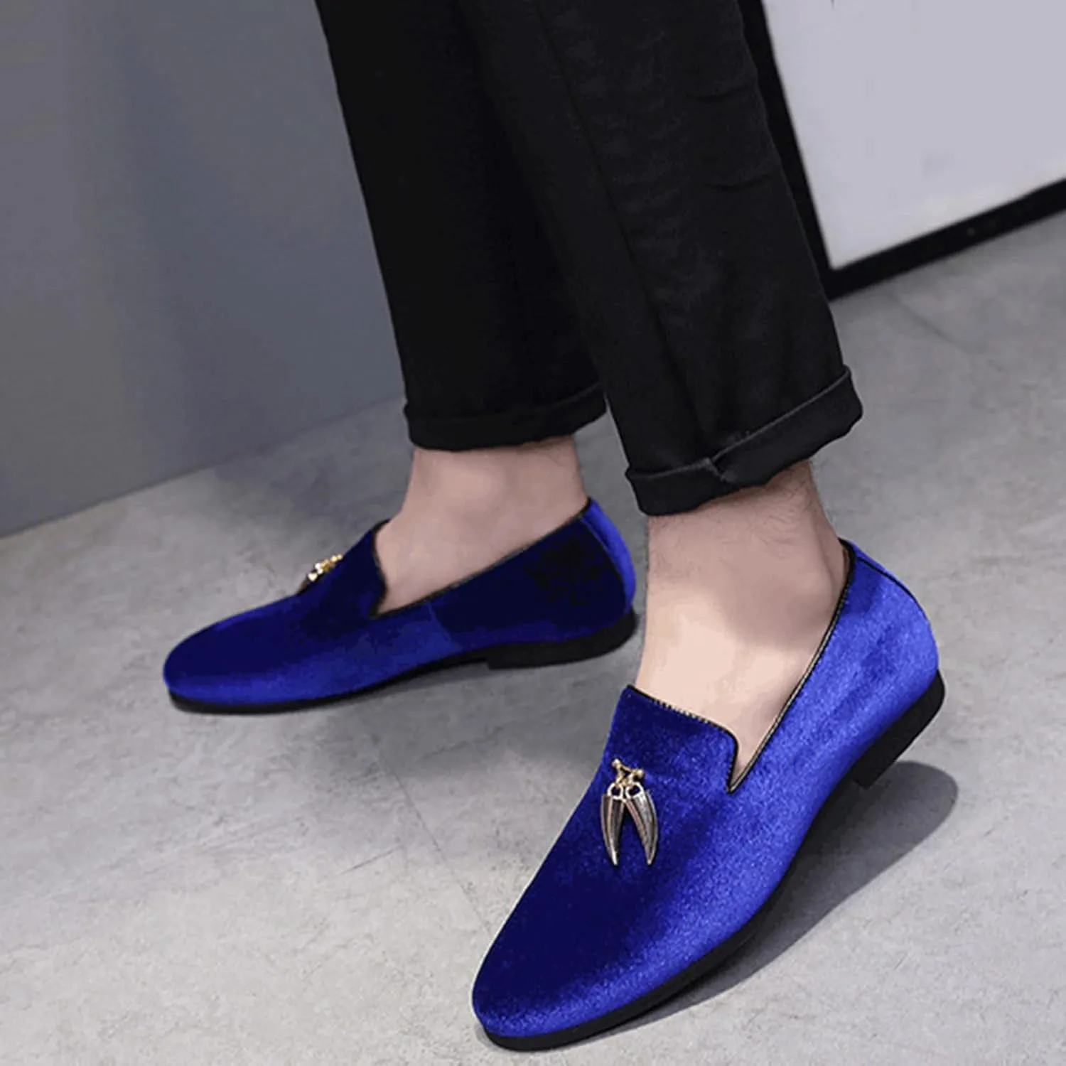 ByErz Men's Metallic Penny Slippers Flats Velvet Loafers Slip-On Casual Dress Shoes
