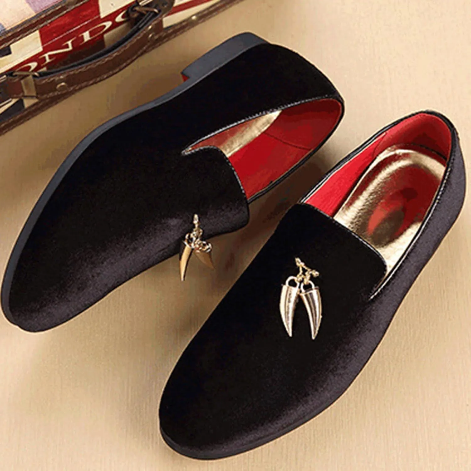 ByErz Men's Metallic Penny Slippers Flats Velvet Loafers Slip-On Casual Dress Shoes