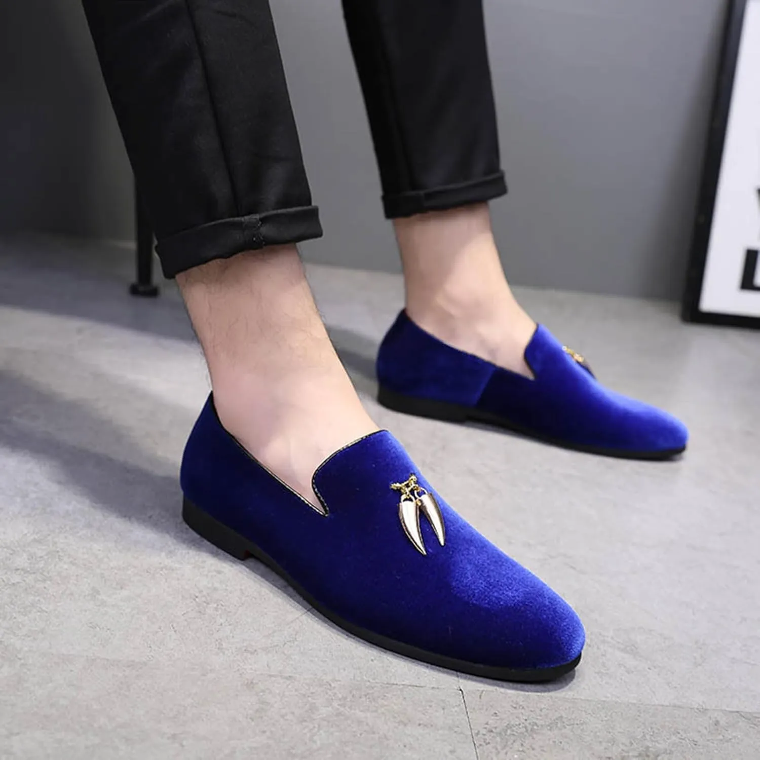 ByErz Men's Metallic Penny Slippers Flats Velvet Loafers Slip-On Casual Dress Shoes