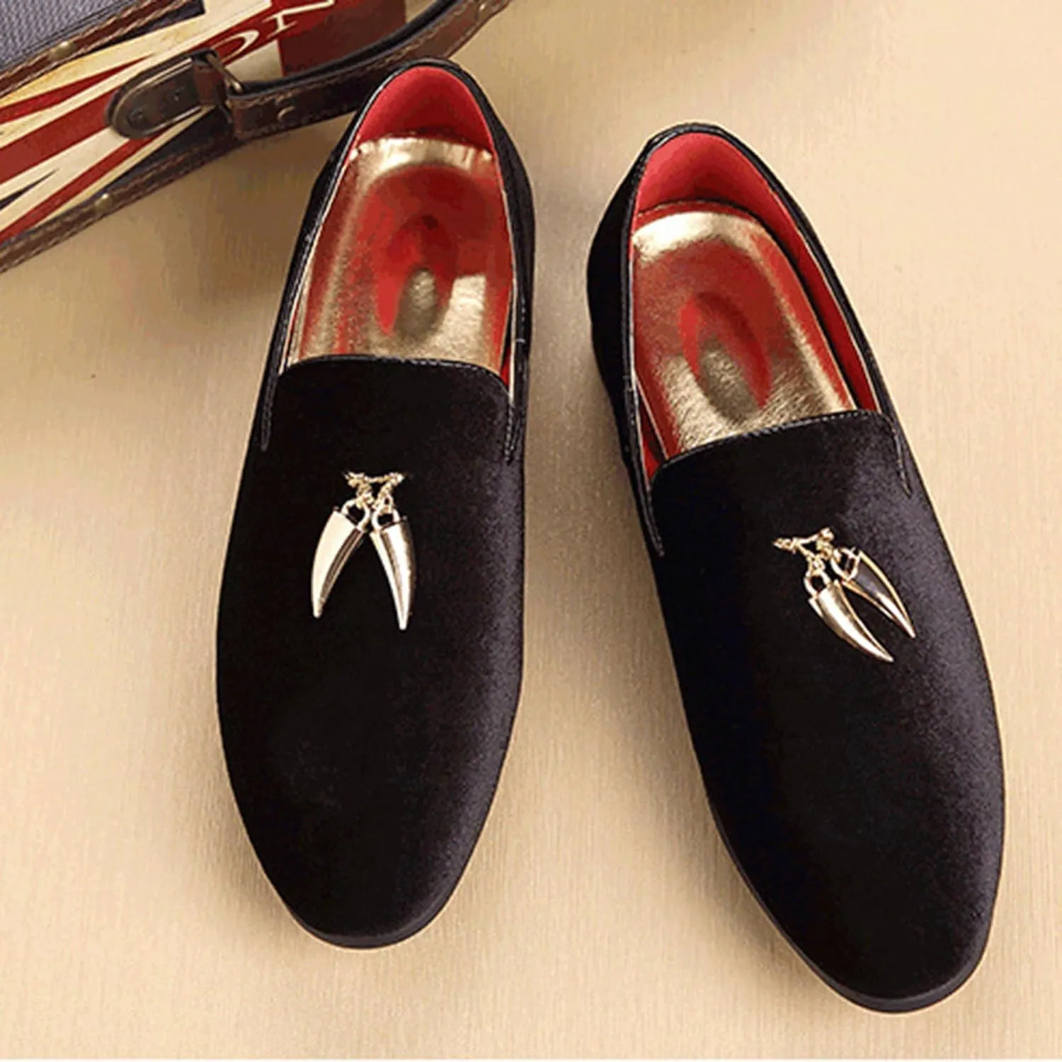 ByErz Men's Metallic Penny Slippers Flats Velvet Loafers Slip-On Casual Dress Shoes