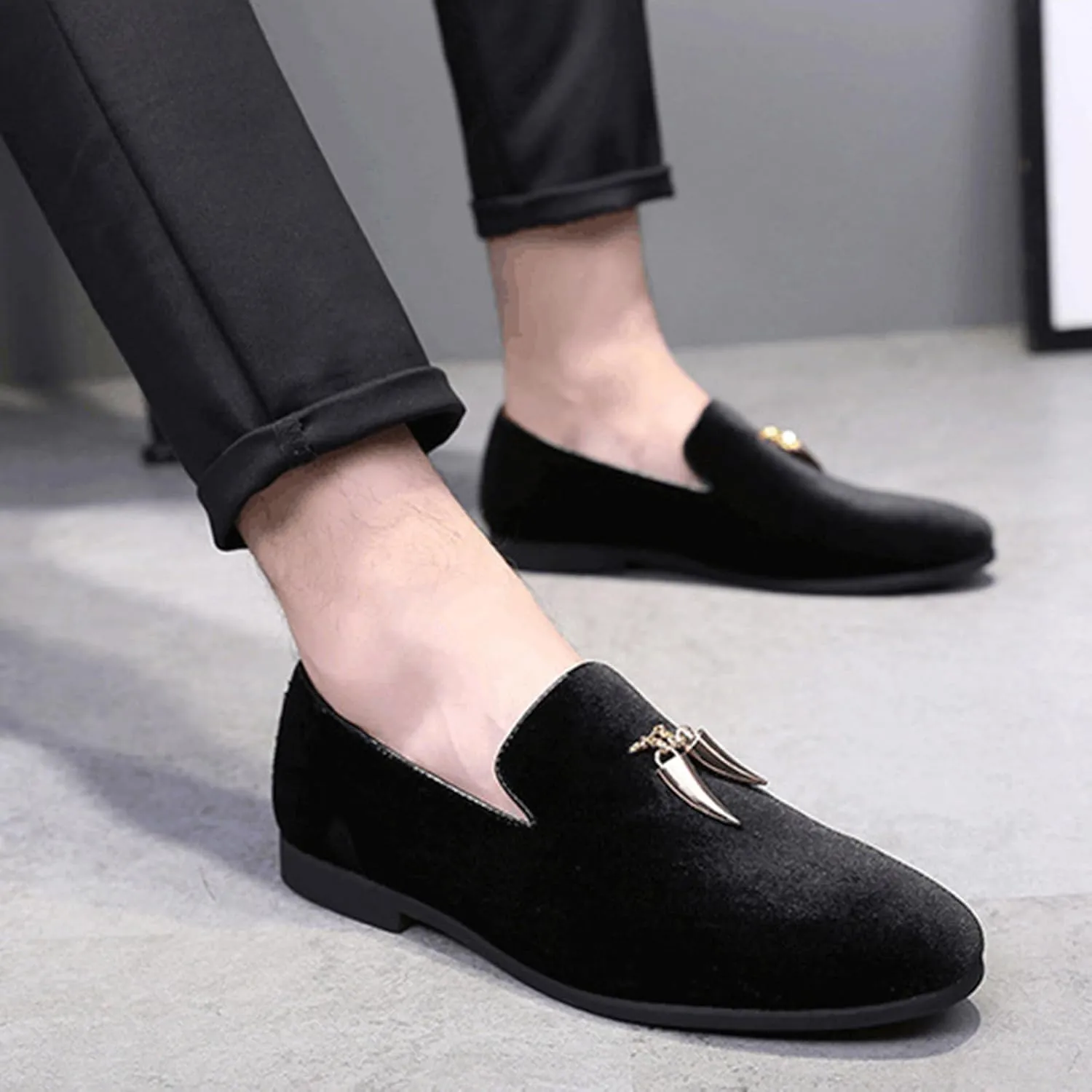 ByErz Men's Metallic Penny Slippers Flats Velvet Loafers Slip-On Casual Dress Shoes