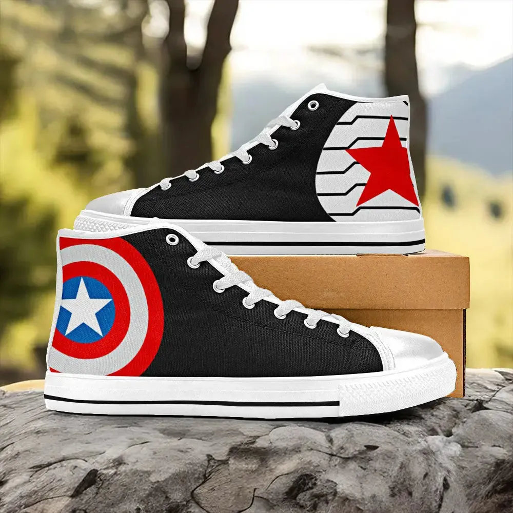 Captain America v Winter Soldier Shoes High Top Sneakers for Kids and Adults