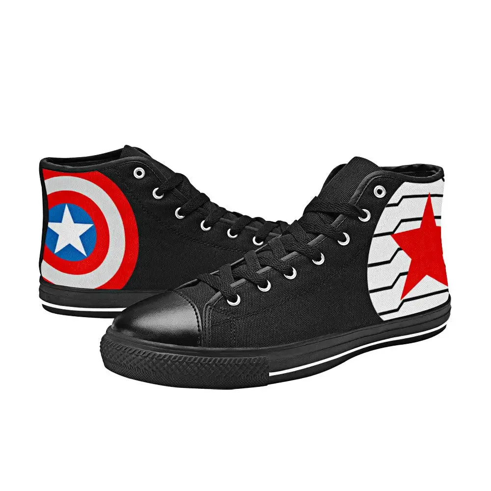 Captain America v Winter Soldier Shoes High Top Sneakers for Kids and Adults