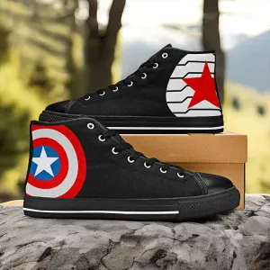 Captain America v Winter Soldier Shoes High Top Sneakers for Kids and Adults
