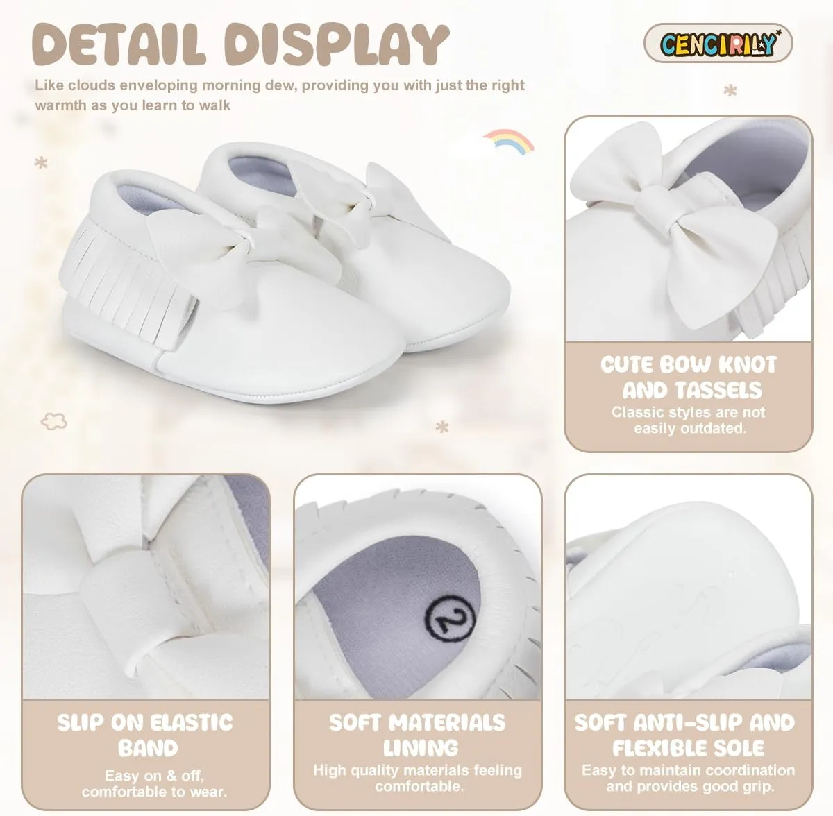 CENCIRILY Infant Baby Fringe Moccasin Slipper Boys Girls Tassel Suede Leather Toddler Sneakers Soft Sole First Walking Loafers Crib Shoes