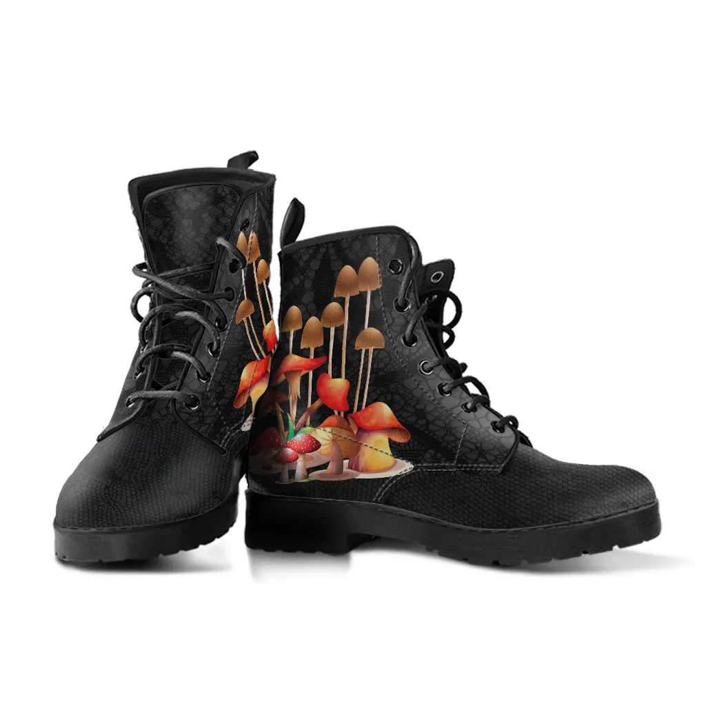 Combat Boots - Mushroom Boots #111 | Mushroom Gift, Birthday Gift Idea, Vegan Leather Lace Up Boots, Custom Unisex Adult Shoes, Gift for Her