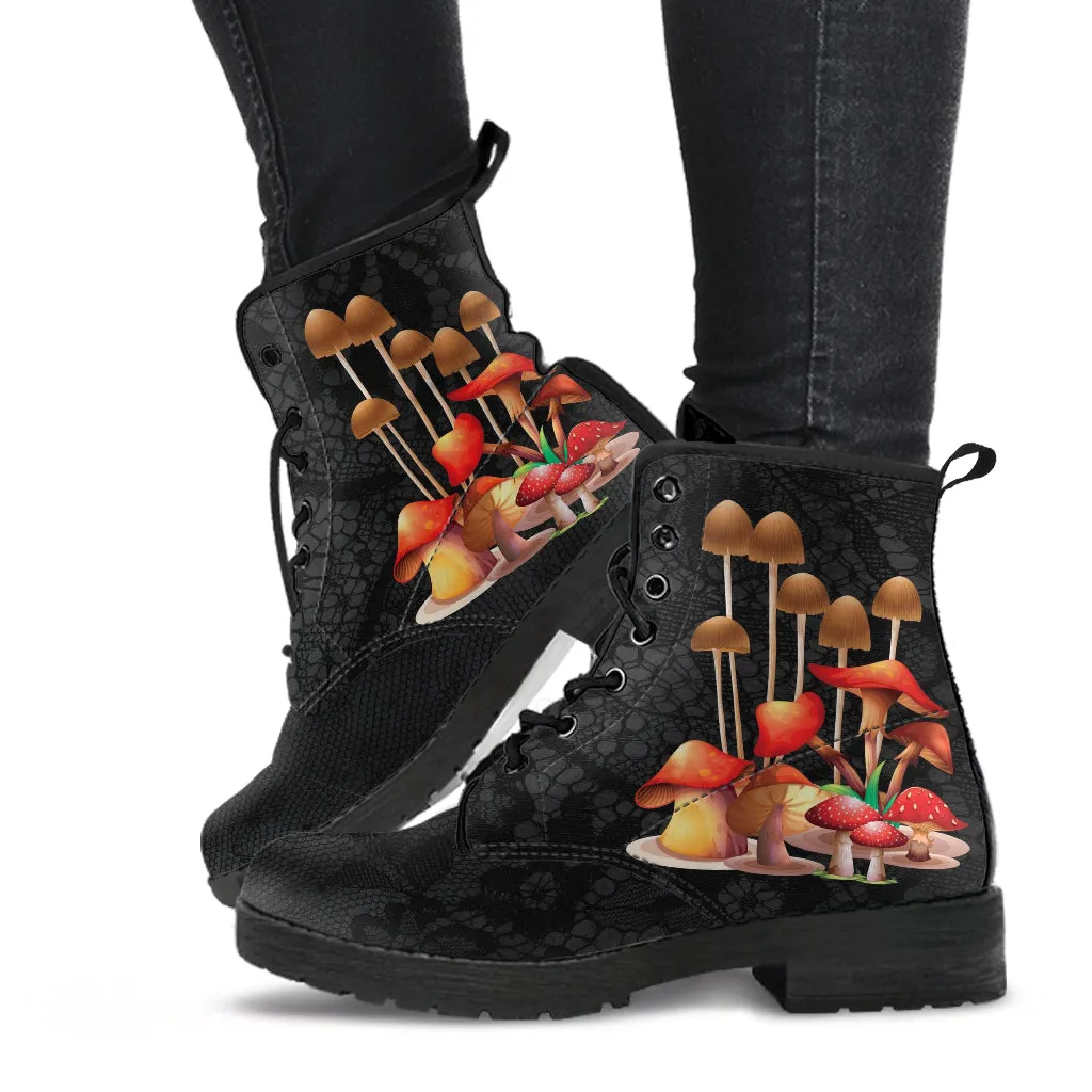 Combat Boots - Mushroom Boots #111 | Mushroom Gift, Birthday Gift Idea, Vegan Leather Lace Up Boots, Custom Unisex Adult Shoes, Gift for Her