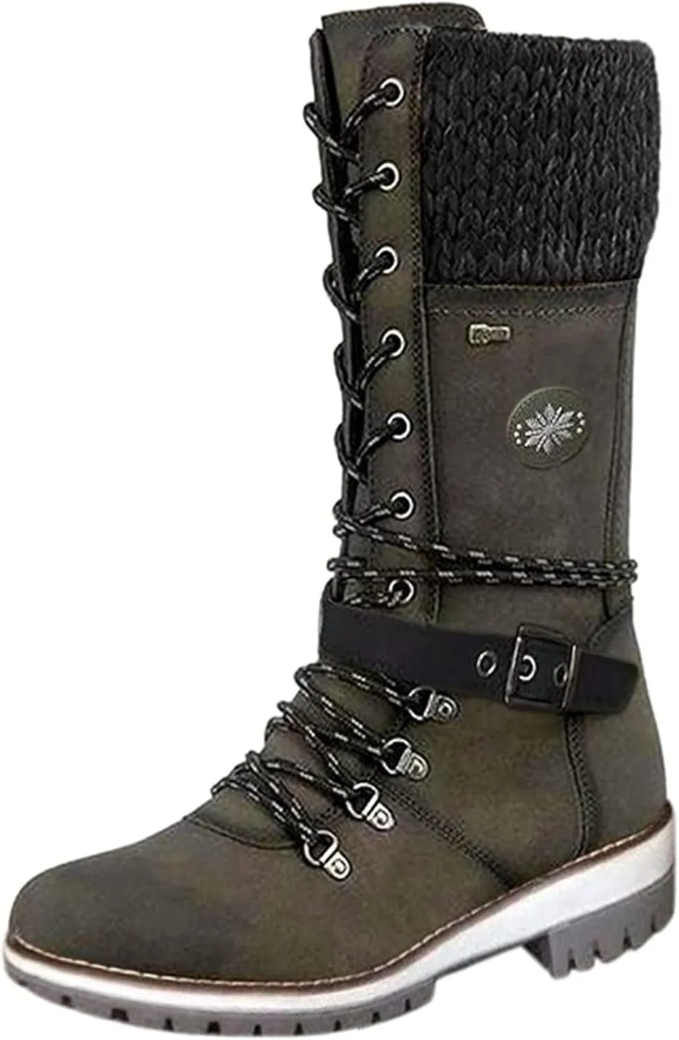 Combat Boots Womens Mid Calf Riding Fashion Winter Boots Side Zipper Low Heel Motorcycle Military Biker Ankle Booties