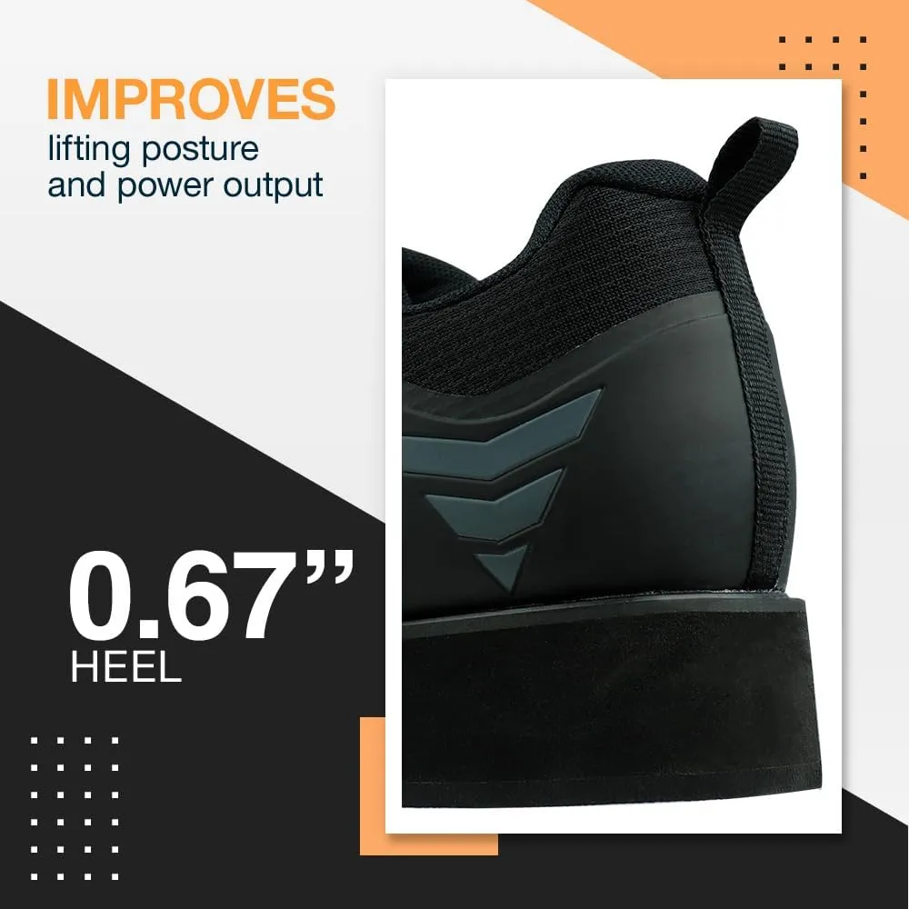 CORE Weightlifting Shoes - Squat Shoes for Powerlifting, Deadlifting, Crosstraining, Olympic Lifting and Gym - Men and Women - Strap and Lace-Up Design with Non-Slip Sole & 0.67" Heel