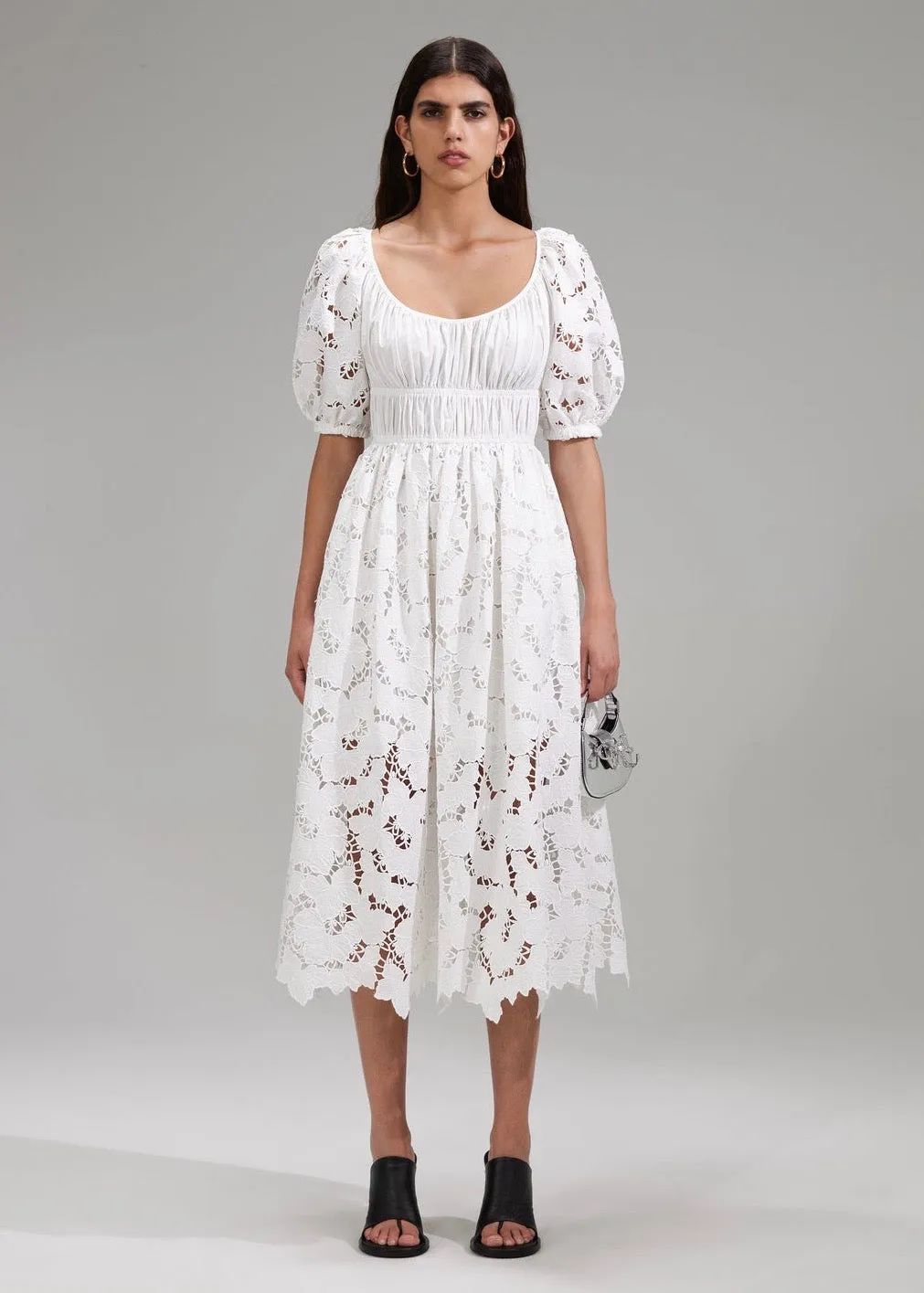 Cotton Lace Midi Dress (White)