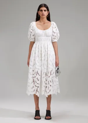 Cotton Lace Midi Dress (White)