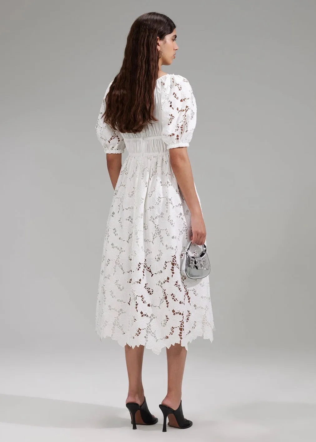 Cotton Lace Midi Dress (White)
