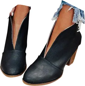 Crzidha High Heel Ankle Boot for Women,Comfortable Arch Support Stacked Mid Heel Booties Cut Out Slip On Booties Modern Business Work Boots for Ladies Dressy Casual Leather Boots