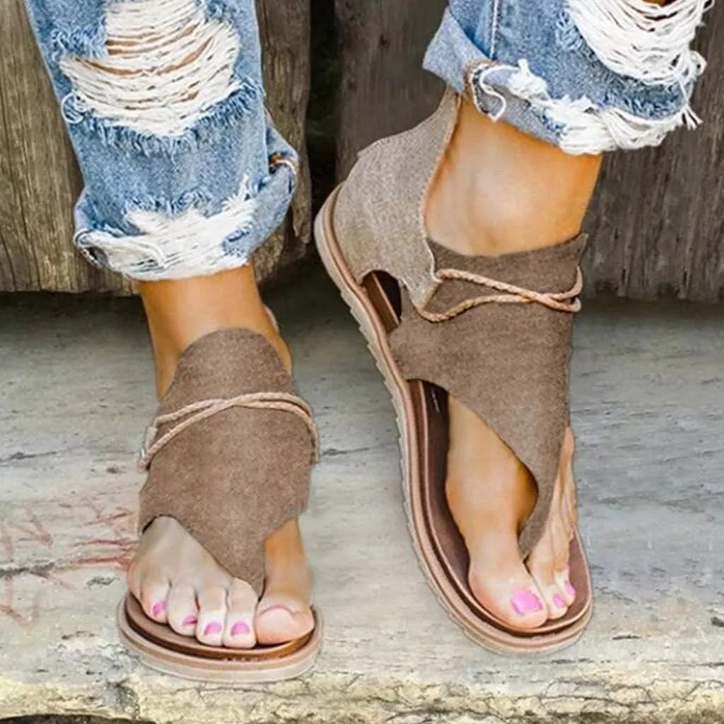 Eduavar Sandals for Women Casual Summer, Flat Sandals for Women Summer Open Toe Flip Flops Sandals Zip Up Suede Sandals