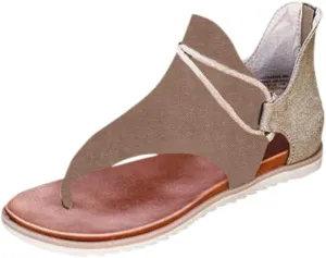 Eduavar Sandals for Women Casual Summer, Flat Sandals for Women Summer Open Toe Flip Flops Sandals Zip Up Suede Sandals