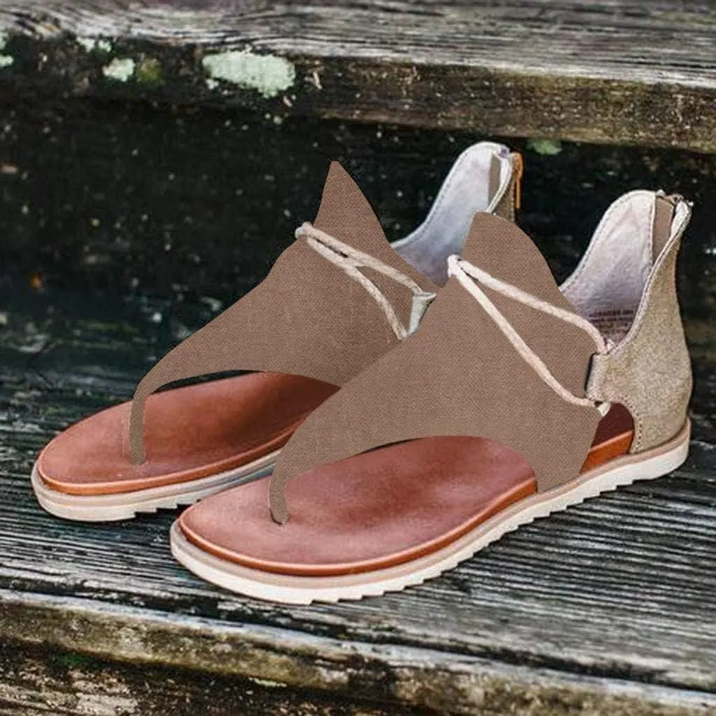 Eduavar Sandals for Women Casual Summer, Flat Sandals for Women Summer Open Toe Flip Flops Sandals Zip Up Suede Sandals