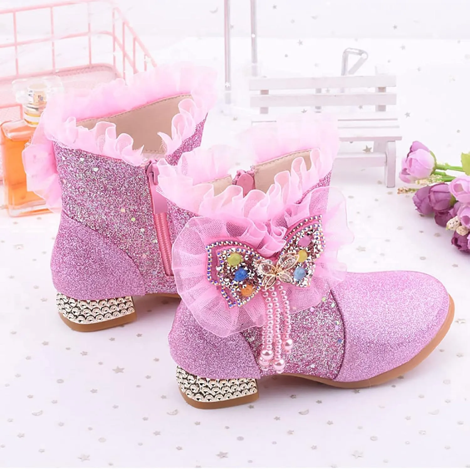 EnJoCho Girls Short Boots Toddler Girls Booties Little Kid Shoes Short Boots Girls Boots Cotton Shoes Princess Shoes