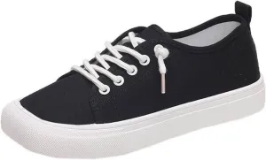 Fashion Spring and Summer Women Casual Shoes Canvas Flat Solid Color Style Lace Up Shoes Shoes Ladies (Black, 8)