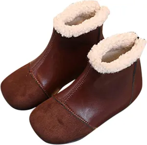 Fashion Winter Children Boots Boys and Girls Ankle Boots Flat Bottom Flat Heel Round Toe Solid Color Youth Winter Boots