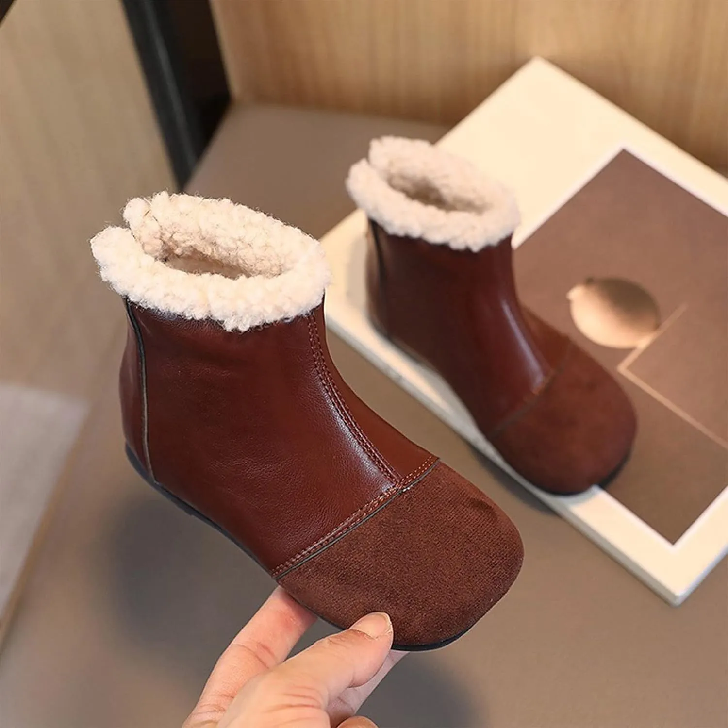 Fashion Winter Children Boots Boys and Girls Ankle Boots Flat Bottom Flat Heel Round Toe Solid Color Youth Winter Boots