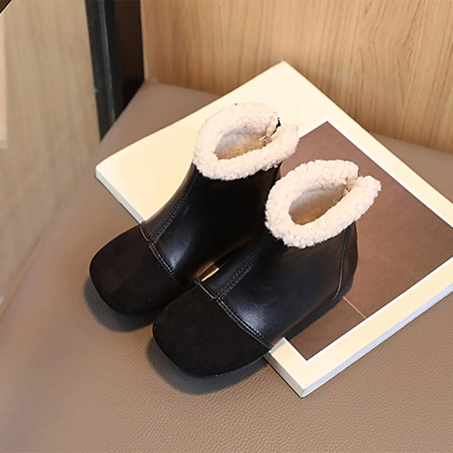 Fashion Winter Children Boots Boys and Girls Ankle Boots Flat Bottom Flat Heel Round Toe Solid Color Youth Winter Boots