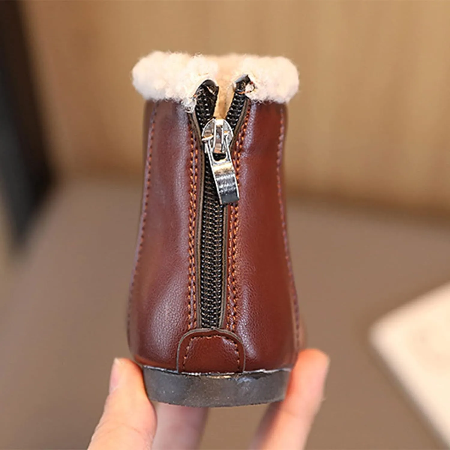 Fashion Winter Children Boots Boys and Girls Ankle Boots Flat Bottom Flat Heel Round Toe Solid Color Youth Winter Boots