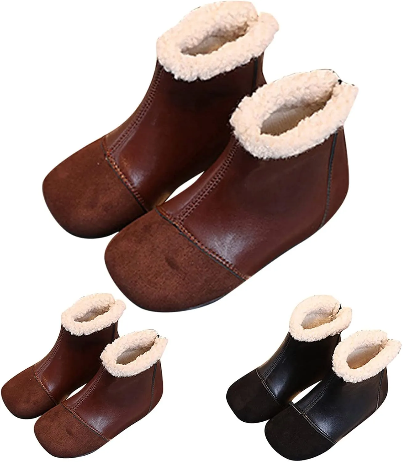 Fashion Winter Children Boots Boys and Girls Ankle Boots Flat Bottom Flat Heel Round Toe Solid Color Youth Winter Boots