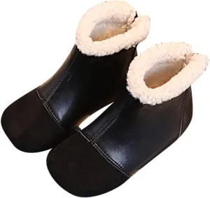 Fashion Winter Children Boots Boys and Girls Ankle Boots Flat Bottom Flat Heel Round Toe Solid Color Youth Winter Boots
