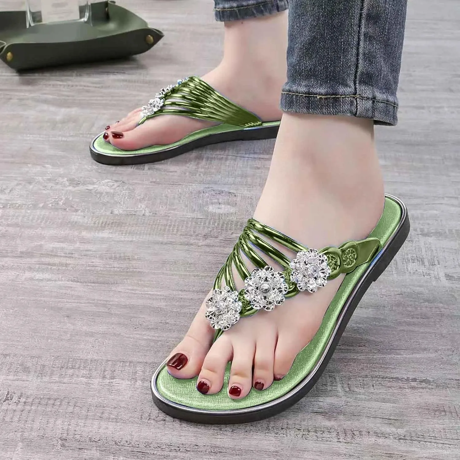 Flip Flops Dressy Summer Flat Silver Black Wedding Glitter Stripe Sandals Women Slippers for Hardwood Floors