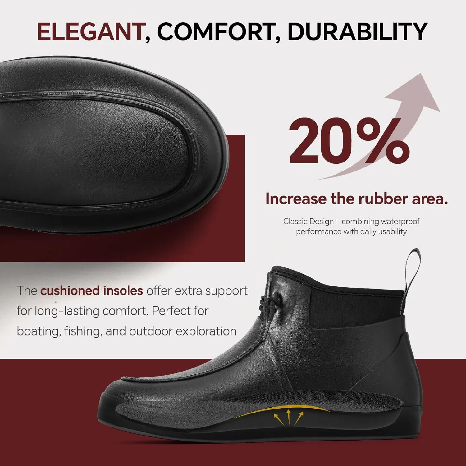Furuian Deck Boots for Men Waterproof Rain Boots Durable Rubber Boots Comfortable Fishing Loafers Slip On Moc Toe Shoes Non Slip Boat Shoes for Fishing, Gardening, Daily, Working, Sailing